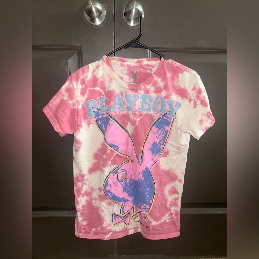 Playboy Pink and White Tie-Dye Tee